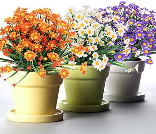 TEMCHY 8 Bundles UV Resistant Artificial Daisies Decor