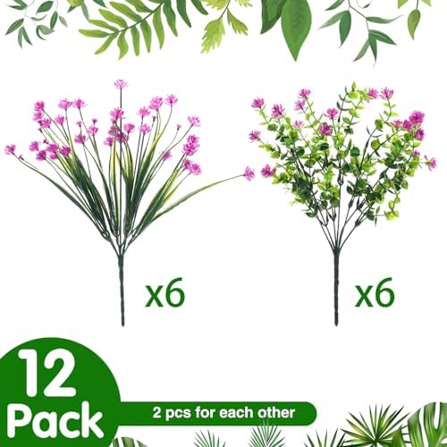 WILLBOND Artificial Flowers Outdoor UV Resistant Faux Plants 12 Pieces