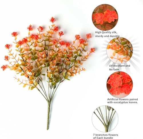 MEHUKAII 12 Bundles Artificial Fall Flowers - Orange