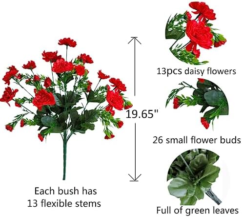 Pack of 4 Artificial Gerbera Daisy Flower Bushes Red