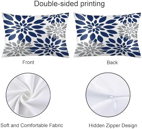 Blue Dahlia Flower Pillowcase Queen Size 20x30 Inch