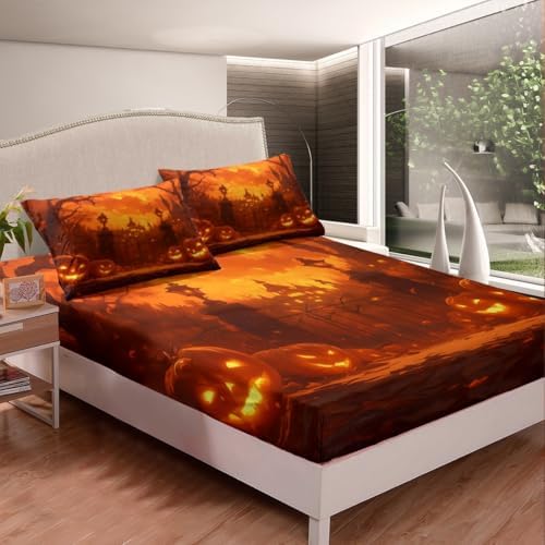 Castle Fairy Halloween Pumpkin Twin Fitted Sheet Set