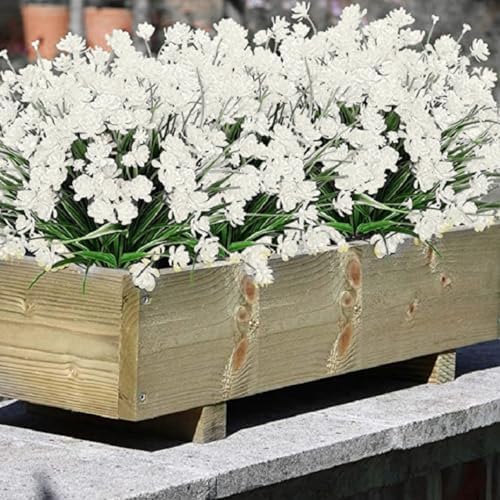 Banziaju 6 Bundles Artificial Flowers 7 Stems UV Resistant White Faux Plants