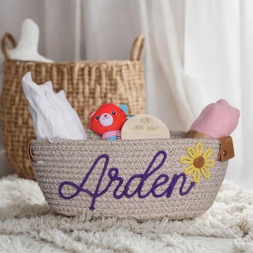 Personalized Leather Baby Shower Gift Basket with Handles