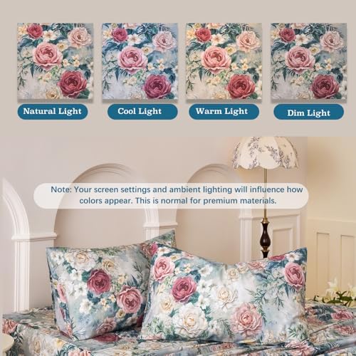 Huborise 100 Cotton Blue Floral Pillow Cases Set of 2 1929