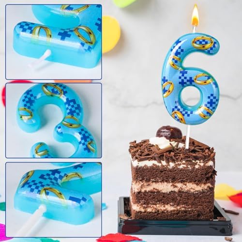 WQINX Blue Gold Ring Birthday Candle Number 6