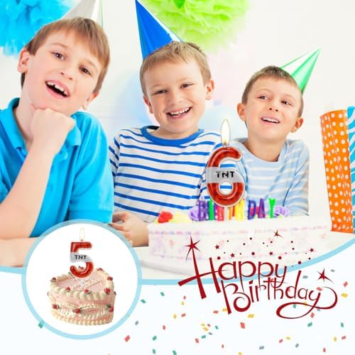 TNT Themed Birthday Candles Number 10 Pixel Cake Topper for Kids