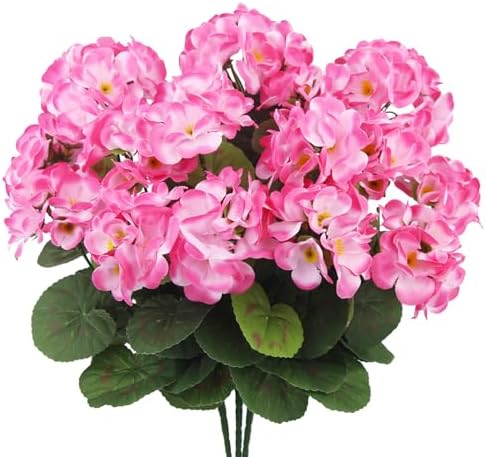3 Pcs Artificial Pink Geraniums for Garden Decor