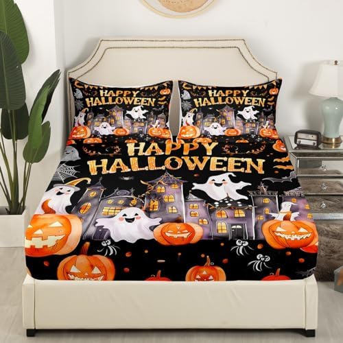 Happy Halloween Fitted Sheet Twin Size with 1 Pillowcase