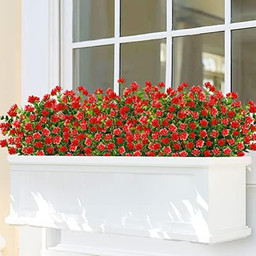 Dremisland 10 Bundles UV Resistant Artificial Deep Red Boxwood Flowers