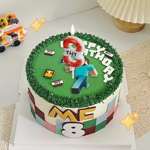 TNT Themed Birthday Candles Number 10 Pixel Cake Topper for Kids