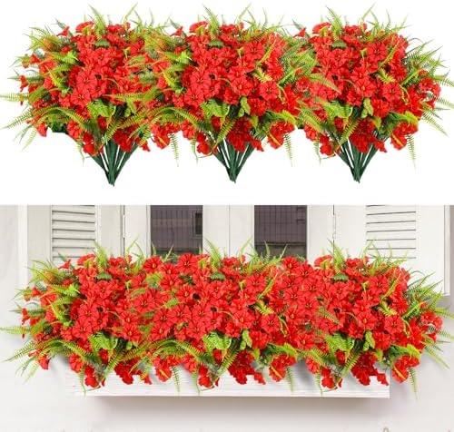 HIAGROW 12 Bundle Red Artificial Flowers with Fern