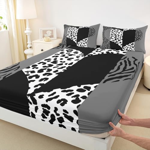 Leopard Print Zebra Stripes Twin Fitted Sheet Set