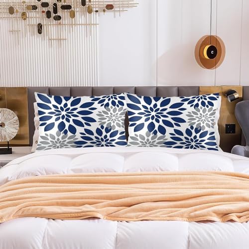 Blue Dahlia Flower Pillowcase Queen Size 20x30 Inch