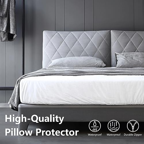 2 Pack King Size Zippered Pillow Protectors Waterproof Breathable