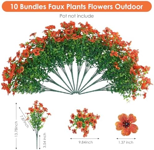 10 Bundle Artificial Faux Flowers for Outdoor Decor