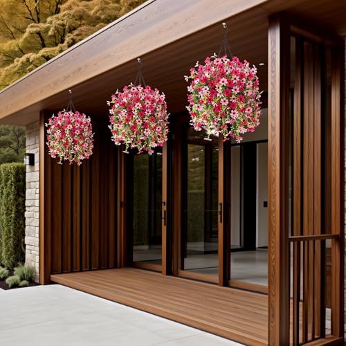 INXUGAO Artificial Hanging Flower Basket with Faux Silk Daisy and Metal Chains