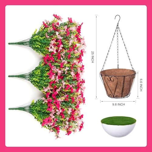 INXUGAO Artificial Hanging Flower Basket with Faux Silk Daisy and Metal Chains