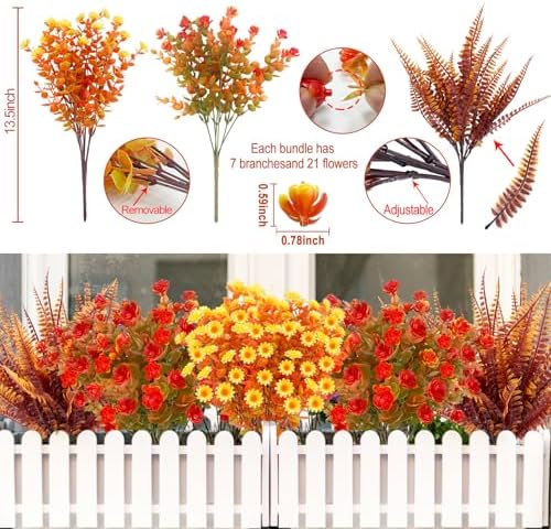 TURNMEON 12-Bundle Fall Artificial Flowers UV Resistant