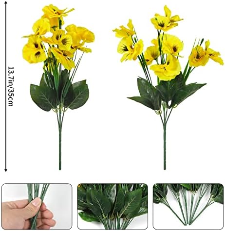 TOCHGREEN Artificial Pansies Set 6 Bundles UV Resistant Outdoor Flowers
