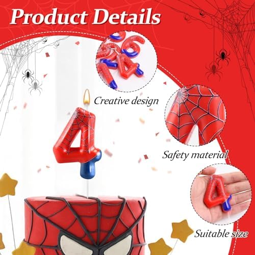 AXBMM Spider Themed Number 4 Birthday Candle - Party Decoration