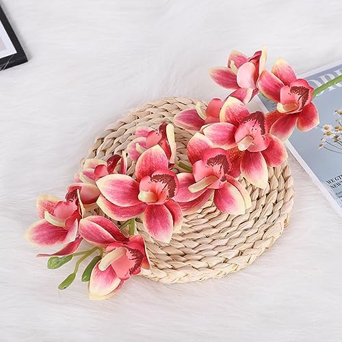 XZJMY Artificial Orchid Flowers 3D Faux Cymbidium 2PCS Dark Pink
