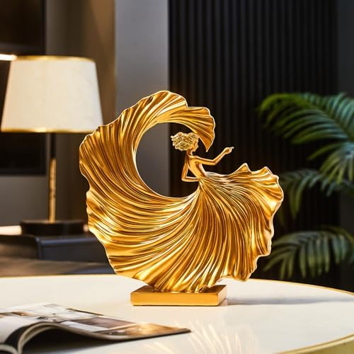 FJS Luxury Gold Dancing Girl Statue for Home Decor
