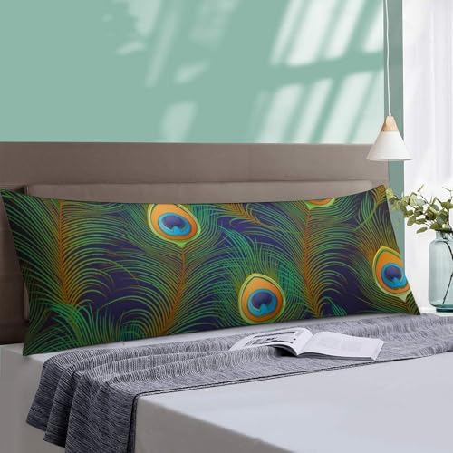 MEIKKO Peacock Feathers Pattern Body Pillow Cover with Zipper 20x54