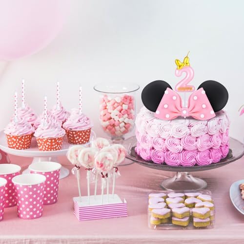 Cute Mouse Cake Candles Pink Bow and Ears Decor