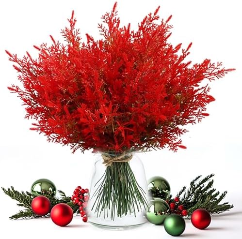 8pcs Artificial Red Pine Stems for Christmas Decor