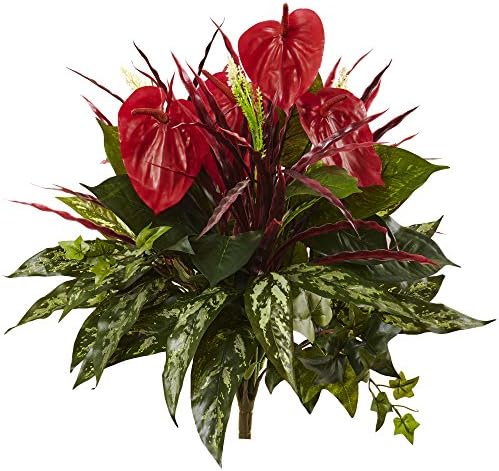 Nearly Natural 24in Mixed Anthurium Bush Set of 2 1