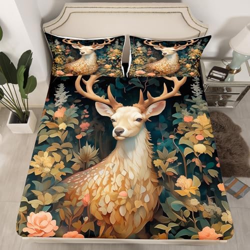 Wild Deer Fitted Sheet Twin Size with Pillowcase