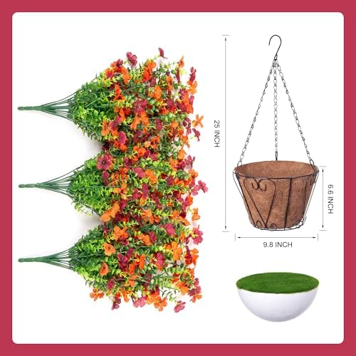Ammyoo Artificial Hanging Flowers Basket with Faux Silk Daisies Yellow Brown