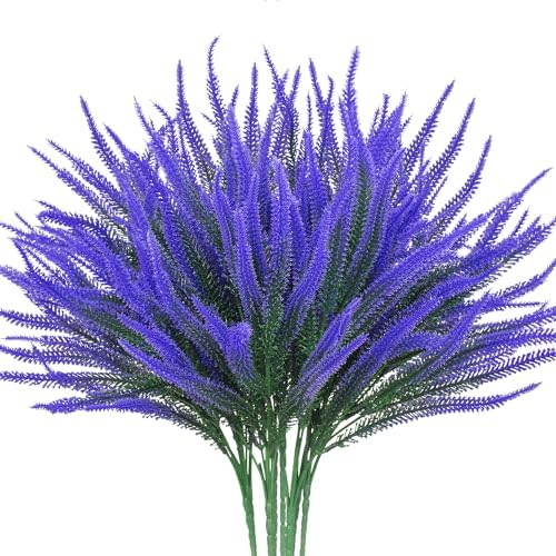 LikSoor 8 Bundle Artificial Lavender Flowers UV Resistant