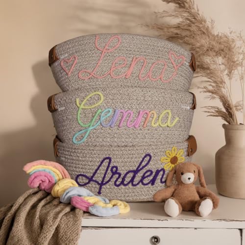 Personalized Leather Baby Shower Gift Basket with Handles