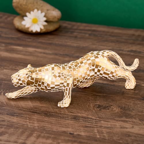 Gold Finish Cubist Cheetah Sculpture - Abstract Leopard Resin Art Statue 1