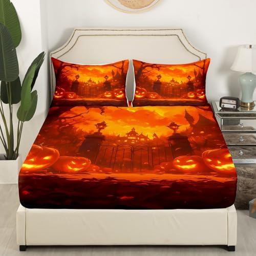 Castle Fairy Halloween Pumpkin Twin Fitted Sheet Set
