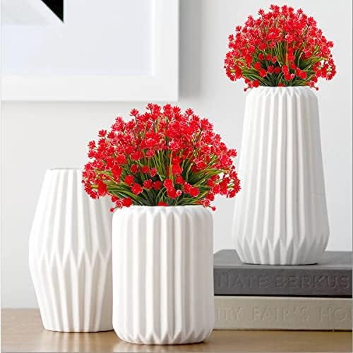 NOV FIRE Artificial Flowers 20 Bundles UV Resistant Red Daffodils