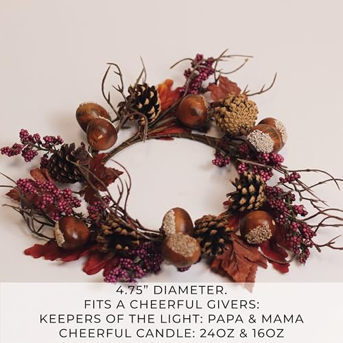 A Cheerful Giver Wreath Candle Ring with Acorns Branches