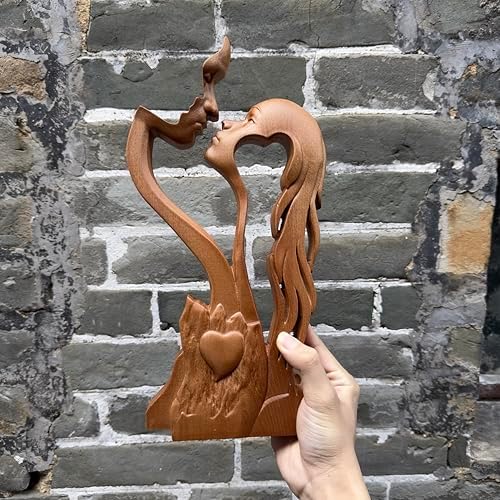 Wooden Kissing Couple Ornament 10 Inch
