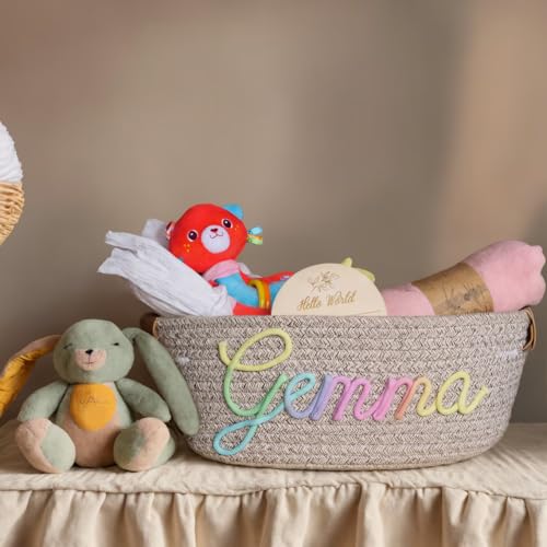Personalized Leather Baby Shower Gift Basket with Handles