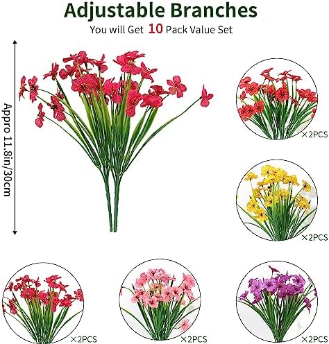 10 Pcs Artificial Flowers Set for Outdoor Decor