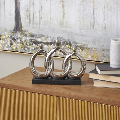 Deco 79 Ceramic Family Sculpture with Black Base 12 x 10 Silver