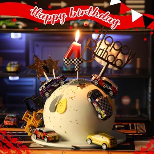 MTLEE Number 4 Racing Car Birthday Candle 1