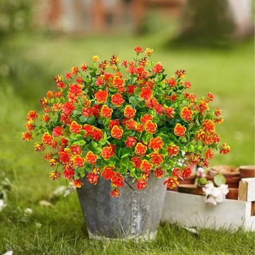 10 Bundles Artificial Orange Flowers for Outdoor Decor