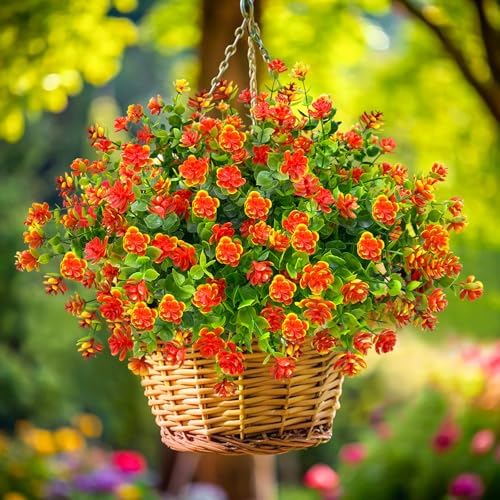 10 Bundles Artificial Orange Flowers for Outdoor Decor