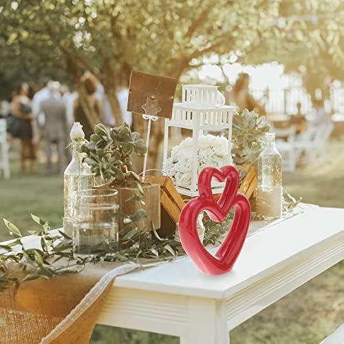 LUOZZY Red Heart Ceramic Sculpture Wedding Centerpiece