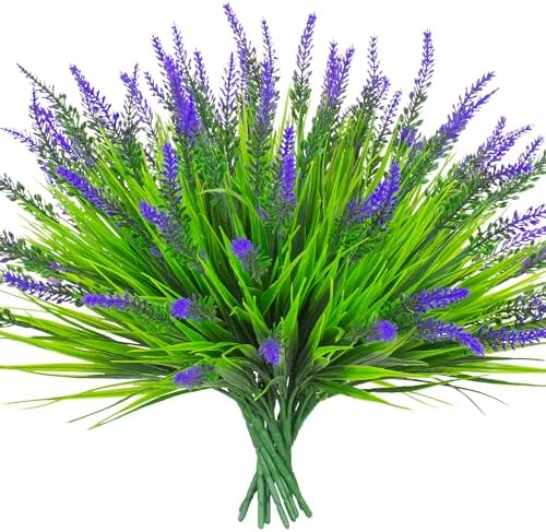 Gamity 8 Bundles Artificial Monkey Grass with Faux Lavender Flowers Purple