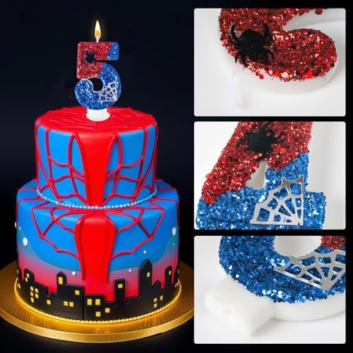 WQINX Spider Web Birthday Candles 5pcs Red Blue with Silver