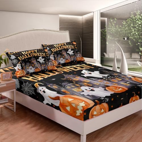 Happy Halloween Fitted Sheet Twin Size with 1 Pillowcase